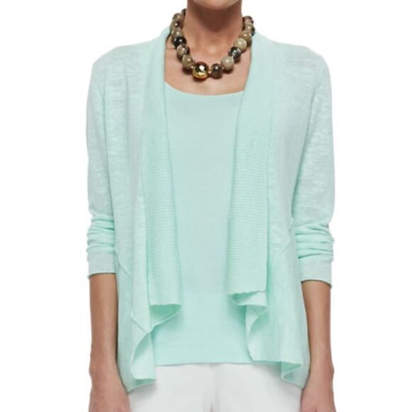 Eileen Fisher Linen Cotton Slub Open Front Cardigan In Pale Aqua Size M - Picture 1 of 10